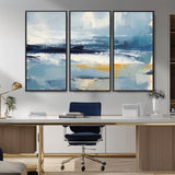 19746-MGV-CV-36X24-Abstract Ocean Wall Art – Modern Coastal Canvas Print with Blue, White and Gold Textures, Contemporary Seascape Painting for