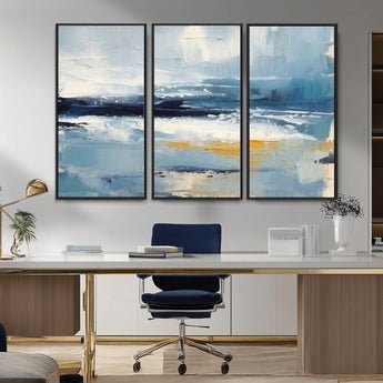 19746-MGV-CV-36X24-Abstract Ocean Wall Art – Modern Coastal Canvas Print with Blue, White and Gold Textures, Contemporary Seascape Painting for