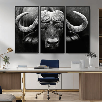 75273-MGV-CV-36X24-Buffalo Wall Art – Black and White African Buffalo Canvas Print, Rustic Wildlife Animal Artwork for Farmhouse, Living Room,