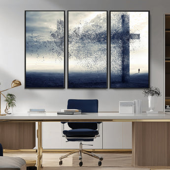 55718-MGV-CV-36X24-Surreal Cross Wall Art – Spiritual Faith Canvas Print, Abstract Christian Artwork with Modern Religious Symbol for Living Room,