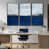 62197-MGV-CV-36X24-Abstract Ocean Wall Art – Minimalist Blue and White Canvas Print, Modern Coastal Seascape Painting for Bedroom, Living Room or