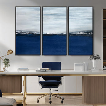 62197-MGV-CV-36X24-Abstract Ocean Wall Art – Minimalist Blue and White Canvas Print, Modern Coastal Seascape Painting for Bedroom, Living Room or