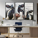 28934-MGV-CV-36X24-Farmhouse Cow Wall Art – Rustic Black and White Dairy Cattle Canvas Print, Country Barn Animal Painting for Kitchen, Living Room