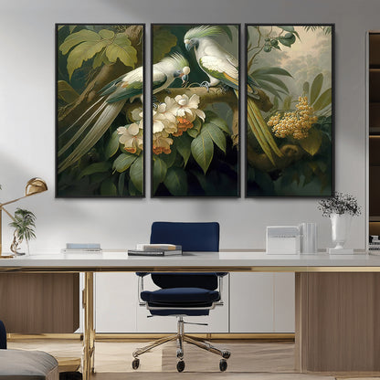 84047-MGV-FC-48X32-3P_Black-Tropical Birds Wall Art – Elegant Botanical Canvas Print, Exotic Nature Decor for Living Room, Bedroom or Office