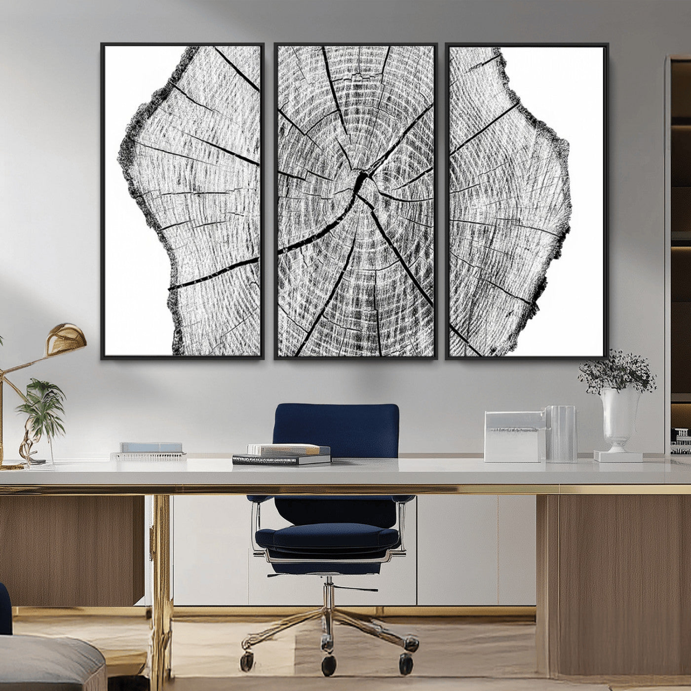 98709-MGV-CV-36X24-Tree Ring Wall Art – Black and White Canvas Print Rustic Wood Cross Section, Minimal Nature Inspired Decor for Living Room,