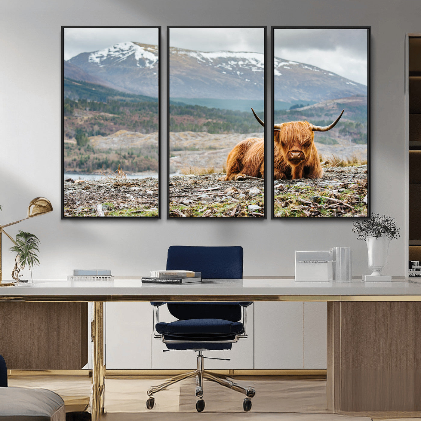 80252-MGV-CV-36X24-Scottish Cow Wall Art Canvas Print, Framed Highland Cow Art Picture Print, Highland Cattle Perfect Rustic Farmhouse Decor Artwork