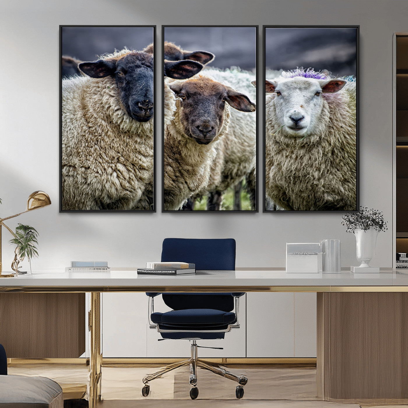 18418-MGV-CV-36X24-Sheep Wall Art Canvas Print, Framed Farmhouse Sheep Art Picture Print, Sheep Herd Perfect Rustic Farmhouse Decor Artwork