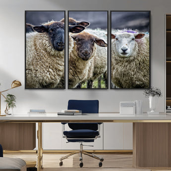 18418-MGV-CV-36X24-Sheep Wall Art Canvas Print, Framed Farmhouse Sheep Art Picture Print, Sheep Herd Perfect Rustic Farmhouse Decor Artwork