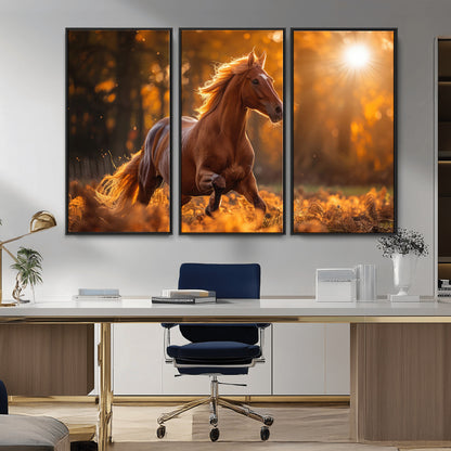 92144-MGV-CV-36X24-Sunset Horse Wall Art Canvas Print, Framed Horse Barn Art Picture Print, Majestic Horse Perfect Rustic Farmhouse Decor Artwork