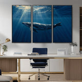 18052-MGV-CV-36X24-Whale Wall Art – Majestic Ocean Canvas Print Marine Life Underwater Sunlight Scene, Nautical Coastal Decor for Living Room,