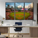 91908-MGV-CV-36X24-Baseball Stadium Wall Art – Canvas Print Game Day Field City Skyline Iconic Arch Scene Sports Photography, Decor for Game Room,