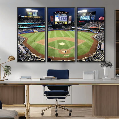 87666-MGV-CV-36X24-City Field Stadium Wall Art Canvas Print, Framed New York Stadium Art Picture Print, Citi Field Stadium Perfect Sport Room Decor
