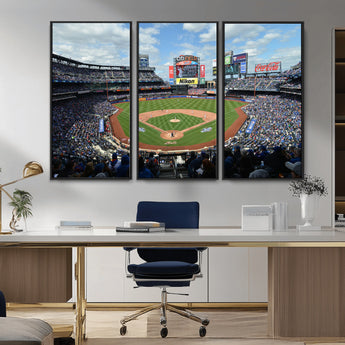 22910-MGV-CV-36X24-City Field Stadium Wall Art Canvas Print, Framed New York Stadium Art Picture Print, City Field Perfect Sport Room Decor Artwork