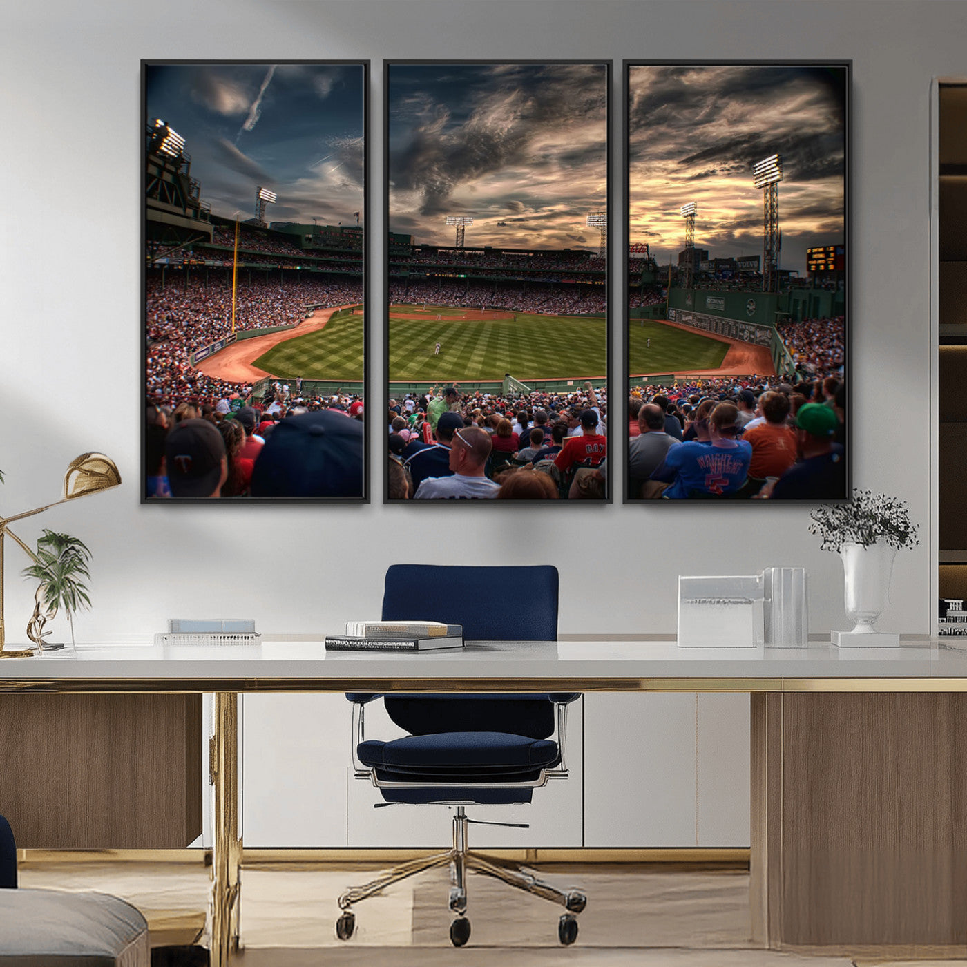53432-MGV-CV-36X24-Fenway Park Stadium Wall Art Canvas Print, Framed Boston Baseball Stadium Art Picture Print, Massachusetts Fenway Park Perfect