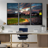 66781-MGV-CV-36X24-Baseball Stadium Wall Art – Canvas Print Evening Game Field Packed Crowd Sunset Sky Sports Photography, Dynamic Decor for Game