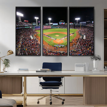 47365-MGV-CV-36X24-Fenway Park Stadium Wall Art Canvas Print, Framed Boston Baseball Stadium Art Picture Print, MLB Stadium Field Perfect Sport Room