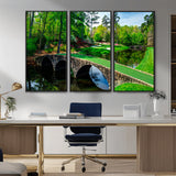 57655-MGV-CV-36X24-Golf Course Wall Art – Canvas Print Scenic Green Fairway Stone Bridge Water Reflection Landscape, Classic Sports Decor for Office,