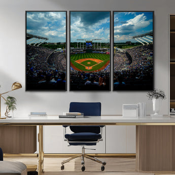 37127-MGV-CV-36X24-Kauffman Stadium Wall Art Canvas Print, Framed Kansas City Royals Field Art Picture Print, Baseball Stadium Perfect Sport Room