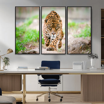 75066-MGV-CV-36X24-Leopard Wall Art Canvas Print, Framed Wild Animal Art Picture Print, Blue Eye Leopard Perfect Wild Minimal Decor Artwork