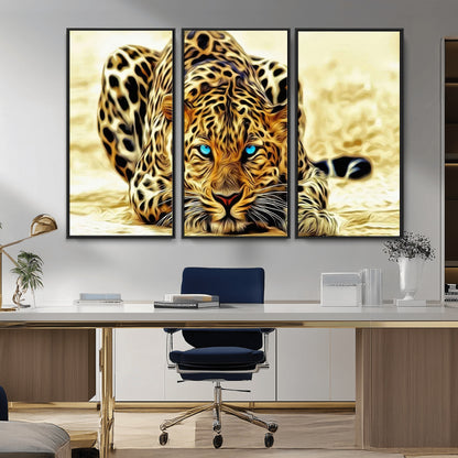 45281-MGV-CV-36X24-Blue Eye Leopard Wall Art Canvas Print, Framed Leopard Painting Art Picture Print, Big Cat Perfect Safari Wildlife Decor Artwork