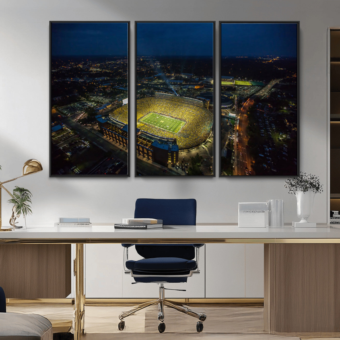 52519-MGV-CV-36X24-Michigan Football Stadium Wall Art Canvas Print, Framed Michigan Stadium Art Picture Print, Michigan Wolverines Field Perfect