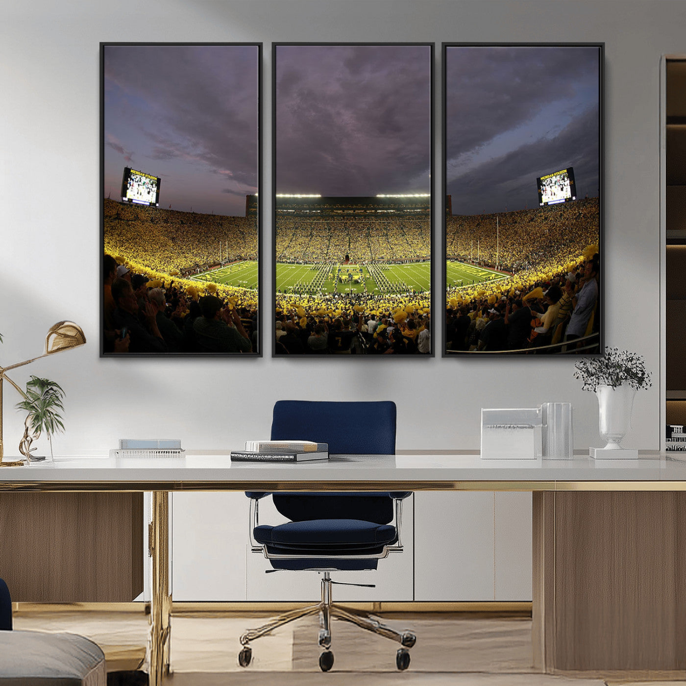72404-MGV-CV-36X24-Michigan Wolverine Stadium Wall Art Canvas Print, Framed Michigan Stadium Art Picture Print, Football Stadium Perfect Sport Room
