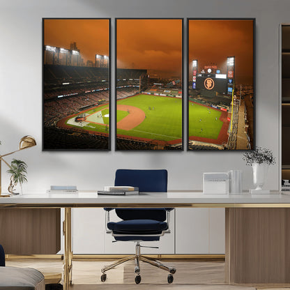 31315-MGV-CV-36X24-Oracle Park Stadium Wall Art Canvas Print, Framed California Stadium Art Picture Print, Oracle Park Field Perfect Sport Room Decor