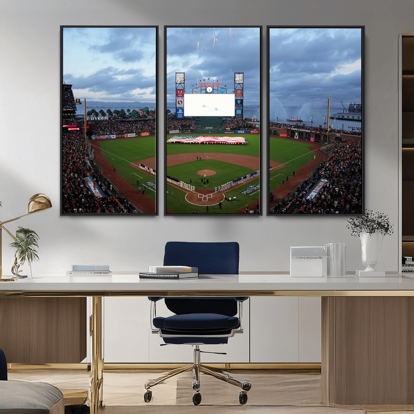 44631-MGV-CV-36X24-Oracle Park Stadium Wall Art Canvas Print, Framed San Francisco Giants Art Picture Print, Giants Stadium Field Perfect Sports Room