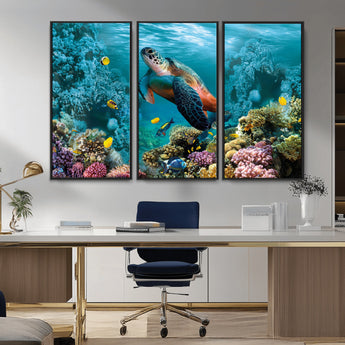 38661-MGV-CV-36X24-Sea Turtle Wall Art Canvas Print, Framed Ocean Wildlife Art Picture Print, Turtle Perfect Coastal Nature Decor Artwork