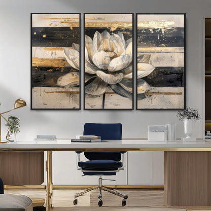 18807-MGV-CV-36X24-Lotus Flower Wall Art Canvas Print, Framed Abstract Lotus Art Picture Print, White Lotus Flower Perfect Abstract Floral Decor