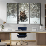 43350-MGV-CV-36X24-Wild Bear in Snow Wall Art – Majestic Wildlife Photography Print, Winter Forest Nature Decor for Cabin, Lodge, Rustic Home,