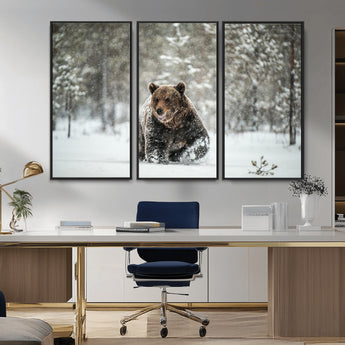 43350-MGV-CV-36X24-Wild Bear in Snow Wall Art – Majestic Wildlife Photography Print, Winter Forest Nature Decor for Cabin, Lodge, Rustic Home,