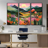 99638-MGV-CV-36X24-Sunset Meadow Wall Art – Panoramic Mountain Landscape with Wildflowers Canvas Print, Vibrant Nature Decor for Living Room, Bedroom