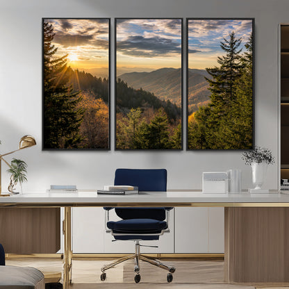 73692479-MGV-CV-36X24-Smoky Mountains Wall Art Canvas Print, Framed Forest Mountain Art Picture Print, Spring Mountain Perfect Spring Style Decor