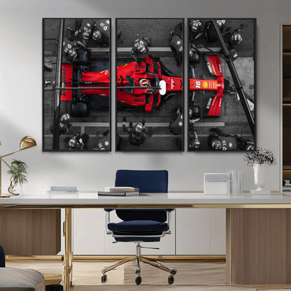 99356-MGV-CV-36X24-Ferrari Pit Stop Wall Art – Formula 1 Racing Car Canvas Print, Red Speed Machine Motorsport Decor for Office, Garage, Man Cave or