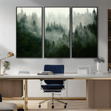 167720496-MGV-CV-36X24-Misty Forest Wall Art – Serene Evergreen Trees Canvas Print, Foggy Mountain Nature Landscape Decor for Bedroom, Living Room or