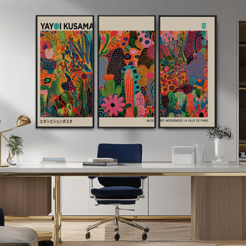 40791-MGV-CV-36X24-Kusama Inspired Wall Art – Vibrant Abstract Floral Jungle Canvas Print, Bold Pop Art Botanical Decor for Living Room, Bedroom, or