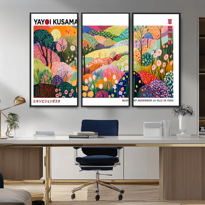 75201-MGV-CV-36X24-Yayoi Kusama Floral Wall Art – Vibrant Abstract Landscape Canvas Print, Modern Pop Art Poster for Living Room, Bedroom, or Gallery