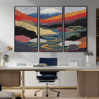 32131-MGV-CV-36X24-Japanese Mount Fuji Wall Art – Abstract Landscape Canvas Print with Swirling Sky & River, Modern Minimalist Asian Inspired Poster