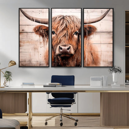 93730-MGV-CV-36X24-Scottish Cow Wall Art Canvas Print, Framed Longhorn Cow Art Picture Print, Highland Cattle Perfect Rustic Farmhouse Decor Artwork