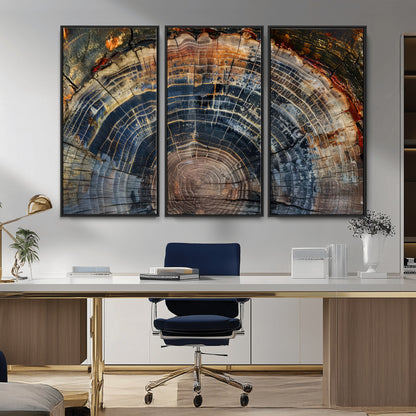 16193-MGV-CV-36X24-Tree Ring Wall Art – Abstract Wood Grain Canvas Print, Rustic Nature Texture Artwork Poster for Living Room, Bedroom, Office,