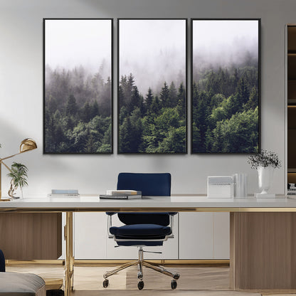 42578900-MGV-CV-36X24-Misty Pine Forest Wall Art – Tranquil Foggy Mountain Canvas Print, Nature Landscape Décor for Bedroom, Living Room, Cabin or