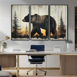 83875-MGV-CV-36X24-Sunset Bear Wall Art – Rustic Wildlife Canvas Print with Forest Silhouette, Cabin Lodge Decor for Living Room or Office