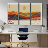 88180-MGV-CV-36X24-Yayoi Kusama Landscape Wall Art – Abstract Dotted Mountain Canvas Print, Retro Sun Poster for Modern Living Room, Office or