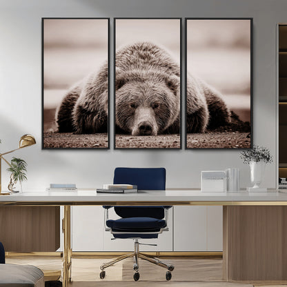 20611-MGV-CV-36X24-Grizzly Bear Wall Art – Majestic Wildlife Sepia Canvas Print, Rustic Nature Animal Artwork for Cabin, Lodge, Living Room, Bedroom,