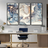 51497-MGV-FC-48X32-3P_Black-Abstract Blue and Gold Wall Art – Modern Fluid Ink Style Canvas Print, Elegant Contemporary Decor for Living Room, Office