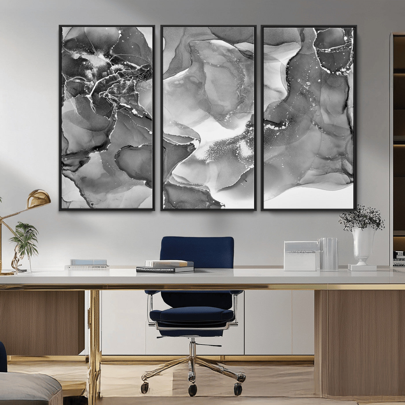 15911-MGV-CV-36X24-Black and White Abstract Wall Art – Modern Ink Swirl Canvas Print, Minimalist Contemporary Painting for Living Room, Bedroom,