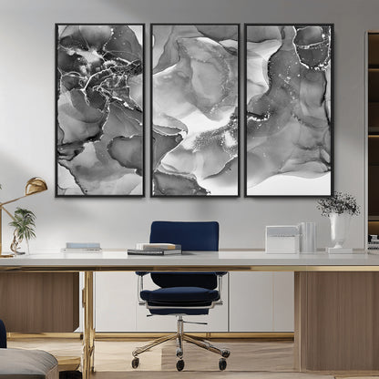 15911-MGV-CV-36X24-Black and White Abstract Wall Art – Modern Ink Swirl Canvas Print, Minimalist Contemporary Painting for Living Room, Bedroom,