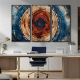 90395-MGV-CV-36X24-Tree Ring Wall Art – Abstract Wood Grain Canvas Print with Fiery Red and Blue Tones, Bold Rustic Nature Inspired Artwork Decor for