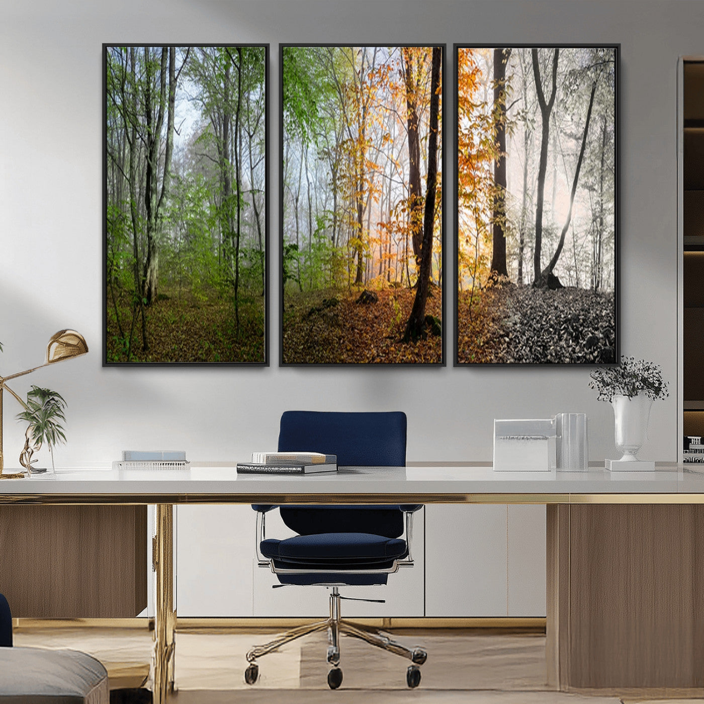 95317-MGV-CV-36X24-Four Seasons Forest Wall Art – Panoramic Nature Canvas Print Showing Spring, Summer, Autumn and Winter Landscape for Living Room,